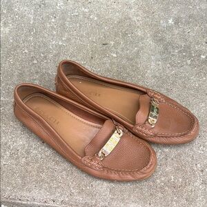 Coach Tan Leather Loafers with Gold Accent